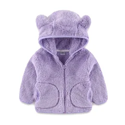 Kids Jacket Winter New Hooded Warm Rabbit ears Coral Velvet Zipper Cardigan Overcoat 0-6 Year Old Beibei Fashion Girls' Garments