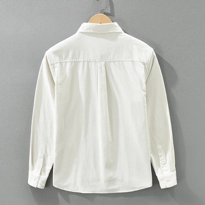 2025 خريف شتاء جديد خمر فضفاض 100% القطن سميكة سروال قصير قميص للرجال الراحة بدوره إلى أسفل طوق الذكور القمصان CM7961