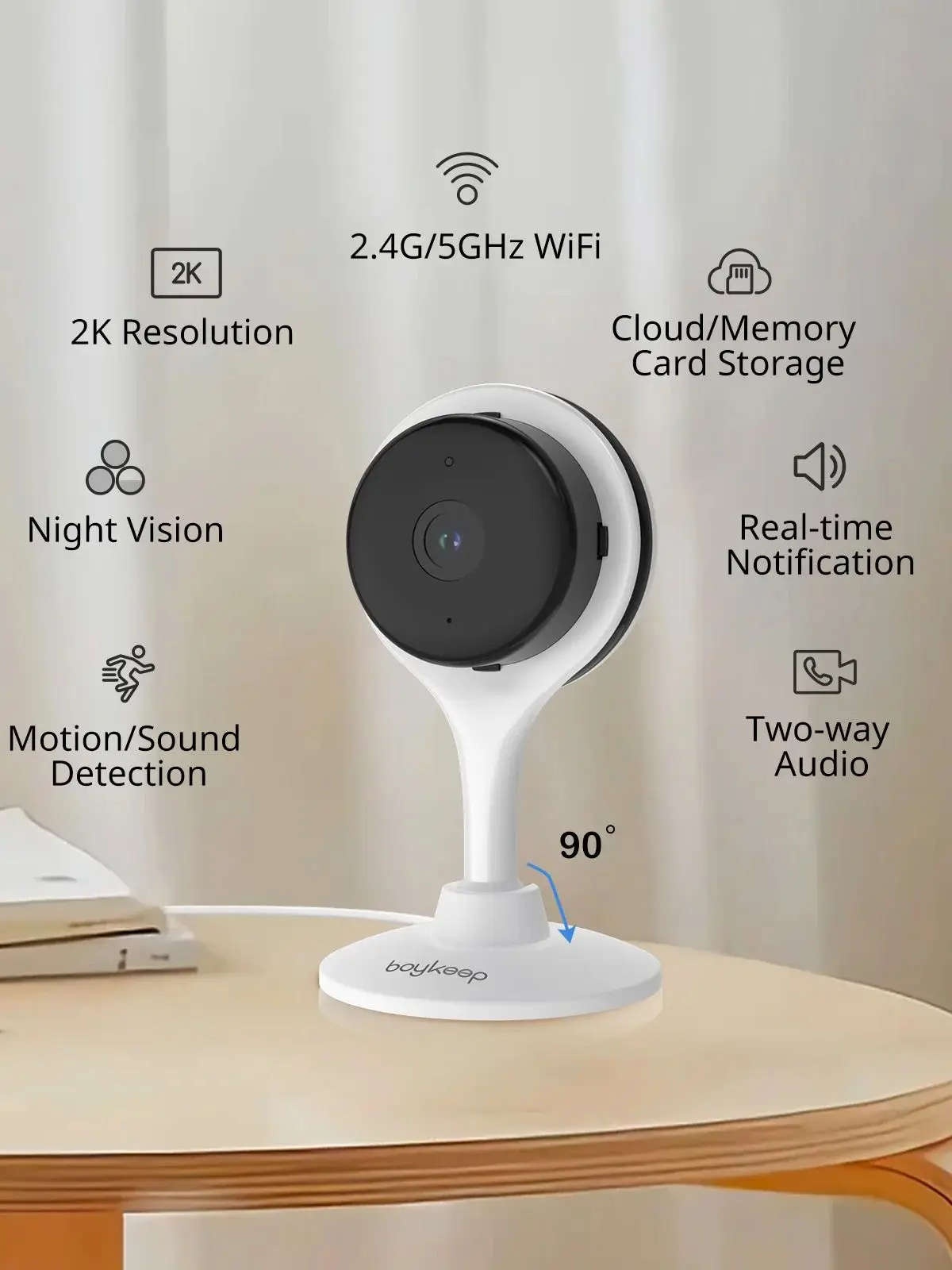 BoyKeep Überwachungskamera 3MP 5/2,4 GHz WiFi Indoor Home Security Mini IP Smart Familie CCTV Haustierkamera Videomonitor 24/7 K10