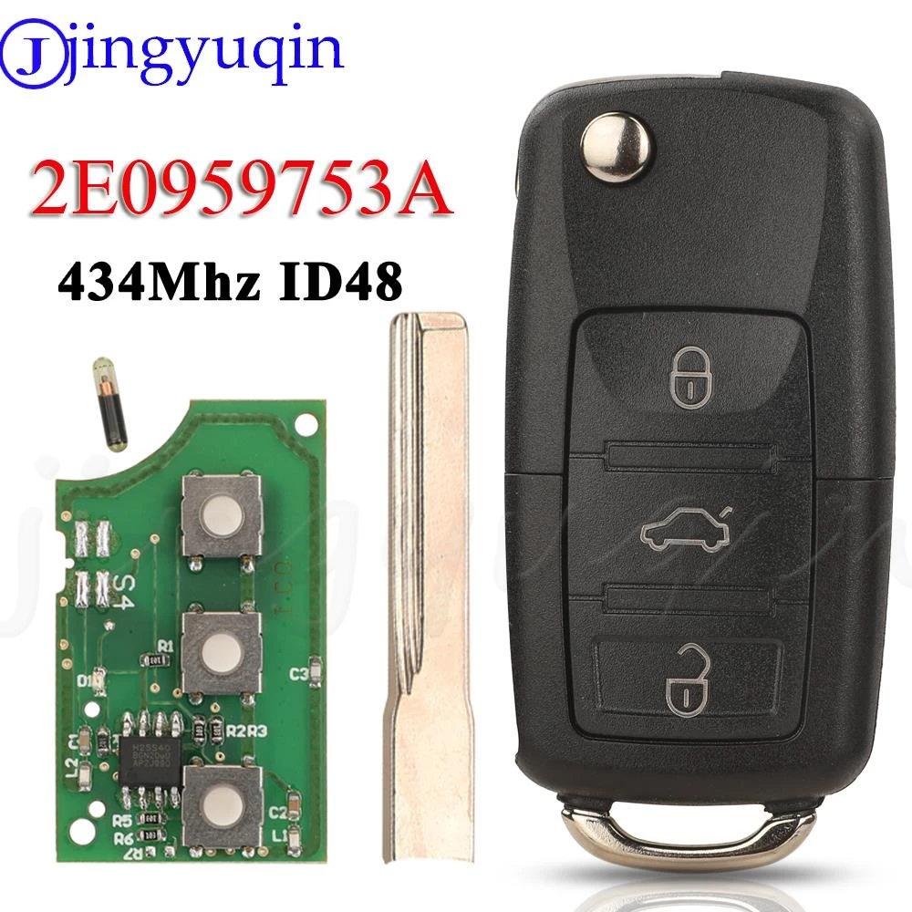 

Jingyuqin 3 Buttons Remote Flip Keys Fob Control 434Mhz ID48 Chip For VW VOLKSWAGEN Crafter 2006-2011 2E0959753A