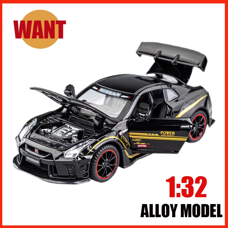 1:32 Nissan GTR R35 Racing Sports Car High Precision Alloy Model Simulation Sound Light Children Birthday Exquisite Gift Hot Whe