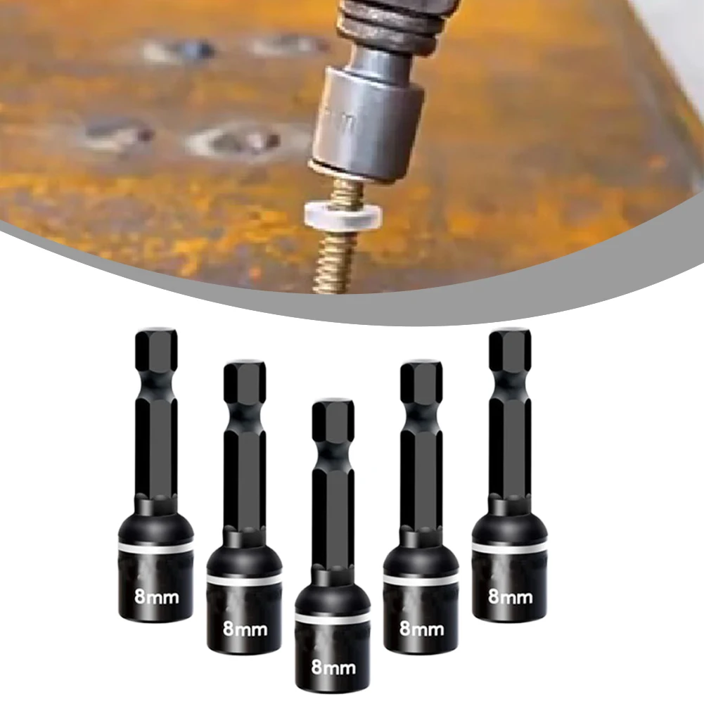 5pcs 8mm Magnetic Extension Socket Drill Bit Holder Nut Screwdriver Socket Wrench Bit Hex Shank Driver Adapter Power Tool Parts