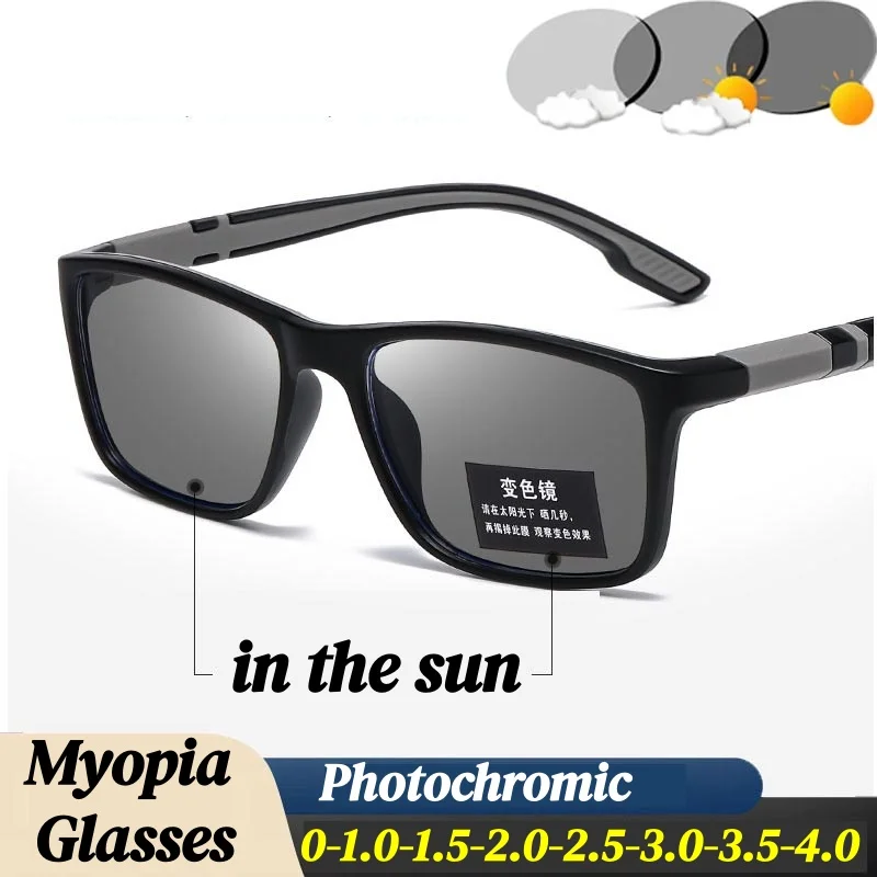 

Anti Blue Light Photochromic Myopia Glasses for Men Women Fashion Near Sight Eyewear Trendy Square Color Changing Sunglasses