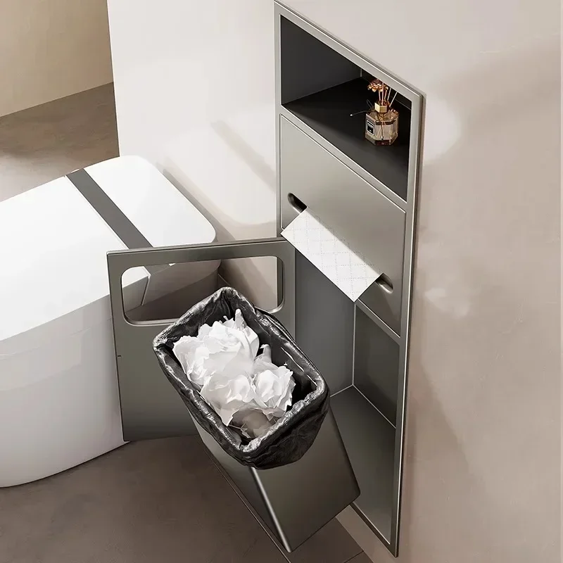 Inodoro empotrable, cubo de basura, estante para baño, gabinete de nicho de acero inoxidable 304 con puerta, producto terminado