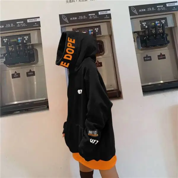 K Pop Clothes New Y2k Sweatshirt Hoodie High Collar Harajuku Punk Loose Orange Long Sleeve Hooded Sweatshirt Women Streetwear