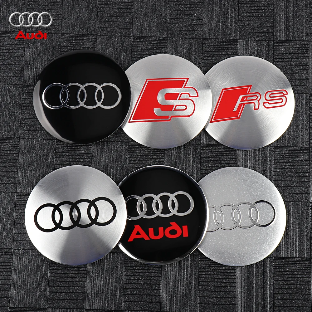 Autocollant de capuchon d'herbe de roue de voiture, 4 pièces, 56/60/65/68mm, couvercle central de pneu pour Audi RS A8 A3 A4 B8 8P A6 C7 A5 Q1 Q2 Q5 Q7 A1, accessoires