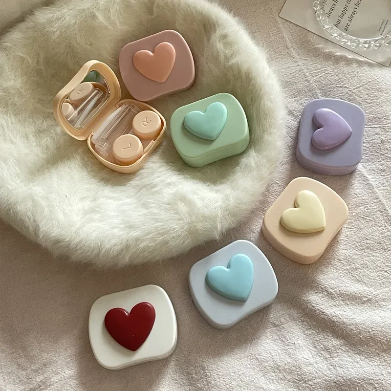 1pc Square Love Girl Colored Contact Lens Case Travel Easy Carry Lens Mirror Storage Container Women Color Contact Lens Box