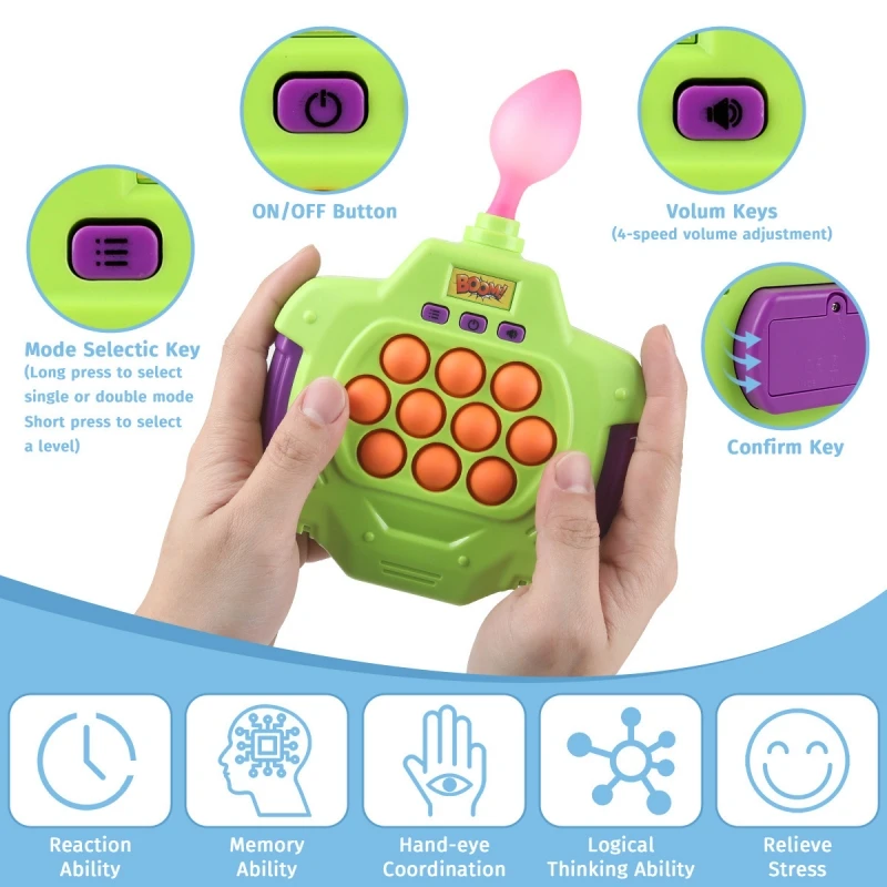 Kids Games Toys, Handheld Sensory Game with Balloons, Quick Push Game Console, Bubble Stress Pop Light Up Game