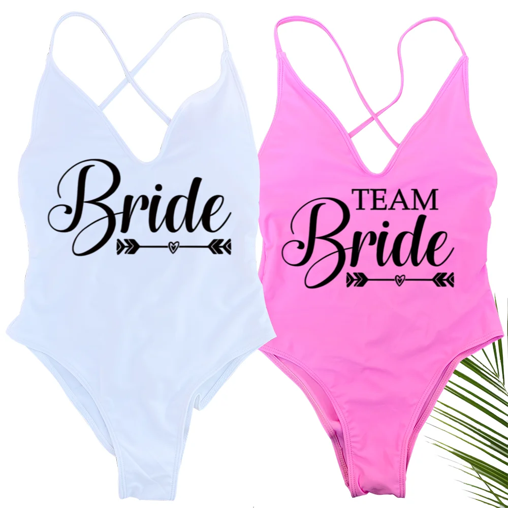 Bride&Team Bride Swimwear Women One Piece Swimsuit Bathing Suit Padds Beachwear Swimsuits Print monokini