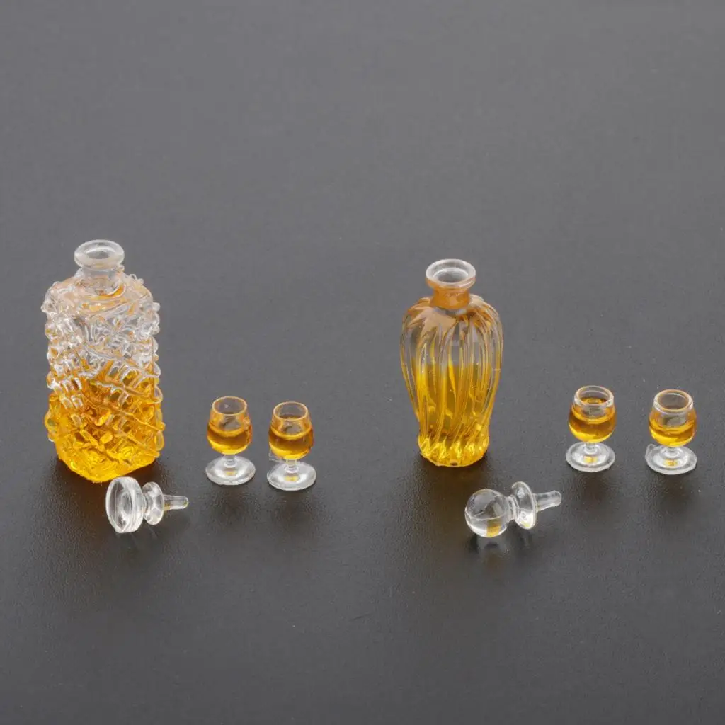 Dollhouse Miniature Wine Bottles and Cups 1 12 Scale Plastic Toy Set for Miniature Kitchen Tableware