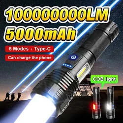 2024 1000000LM High Power LED Flashlight Rechargeable Ultra Powerful Led Torch Lighting 2000M COB Tactical Lantern Alloy Make