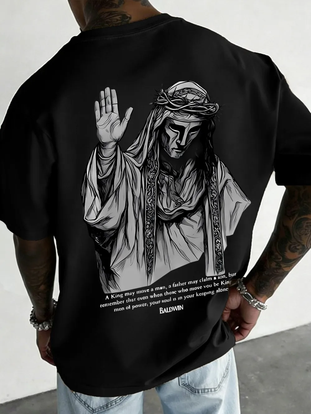 European and American Men's Summer Personalized Jesus Print Soft and Breathable Round Neck T-Shirt Outdoor City Street Top