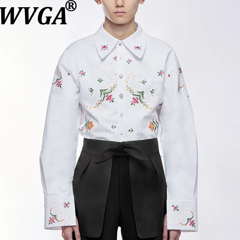 WVGA New Men Tide Spring Tide Cross Stitch Pattern Pearl Button Vintage Trendy Long Sleeved Shirts Niche Chic Casual Tops W18670