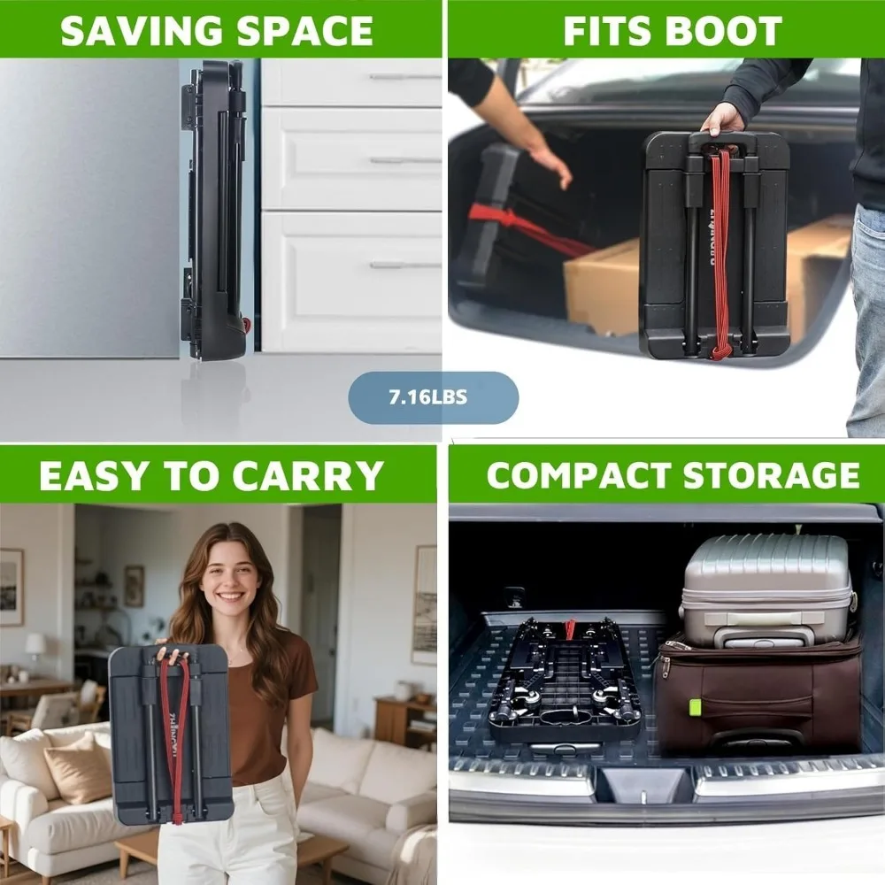 عربة محمولة قابلة للطي شديدة التحمل بسعة أمتعة 220 رطلًا وعجلات قابلة للطي ومقبض قابل للتمديد