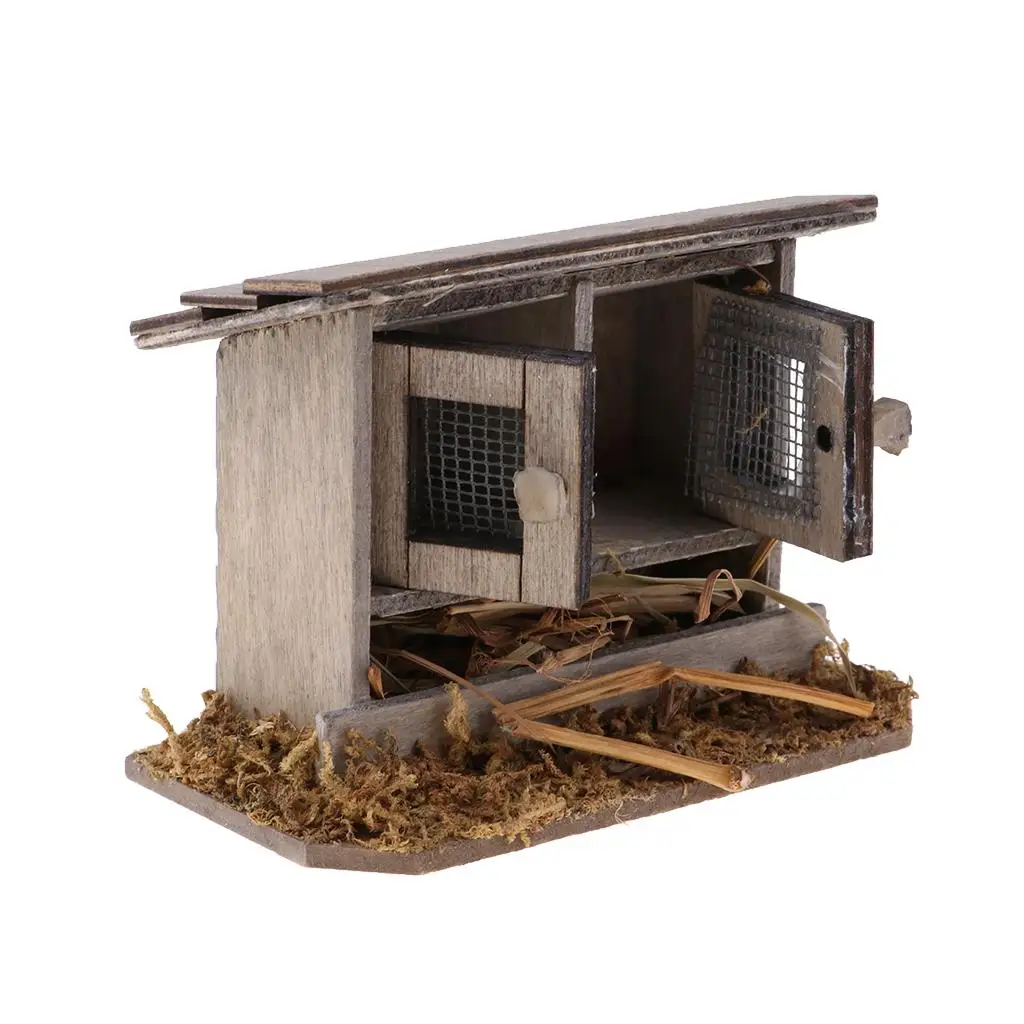 Miniatur-Hühnerstall aus Holz für 1/12 Puppenhausmöbel, Tierzubehör