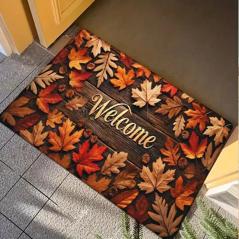 VIKAMA American-Style Vintage Maple Rug For Entrance Hall, Stain-Resistant Entry Mat Bathroom Water-Absorbing Carpet Home Decor