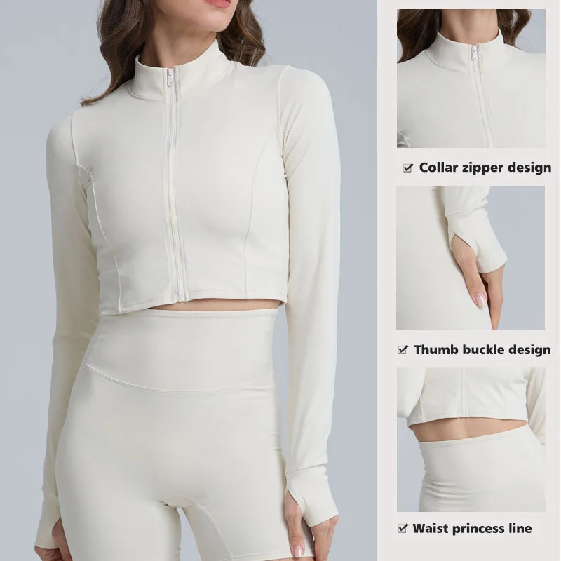 

Комплект одежды для занятий спортом на открытом воздухе: облегающая кофта с длинными рукавами для йоги, быстросохнущая куртка на молнии с воротником-стойкой, куртка для бега и фитнеса, топ