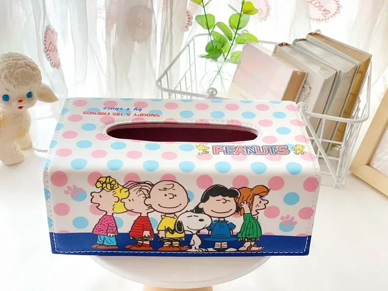 Snoopy New Cartoon PU Tissue Box Tissue Cover Car Removable Tissue Box Storage Box