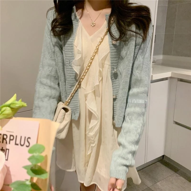 Long Sleeve Dress Women Solid Elegant Princess Ruffles V-neck Ins Femme Basic Design Mini Popular Spring Chic Hot Sale Ulzzang