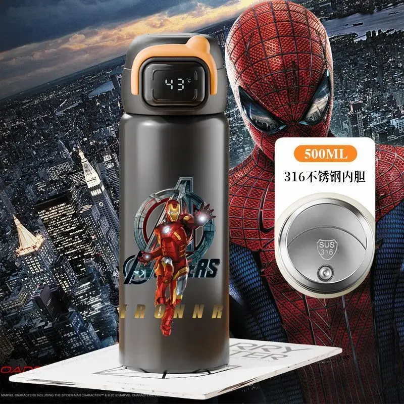 Marvel The Avengers Spider-Man Captain America Cartoon Smart Insulated Cup creativo tazza di paglia portatile per studenti di grande capacità