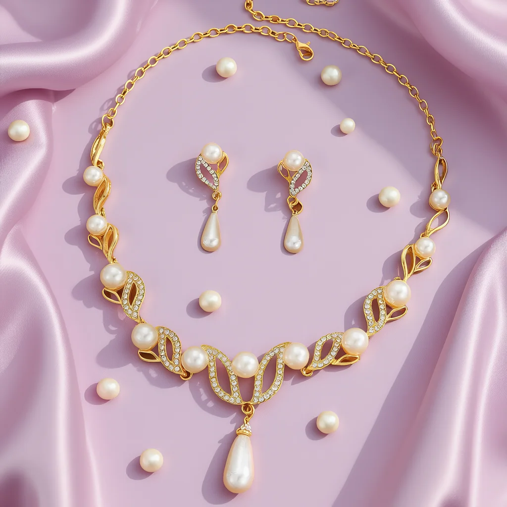 

3pcs Elegant Vintage Jewelry Set for Women Waterdrop Pearl Style Necklace Shiny Crystal Choker Bridal Wedding Earrings Party