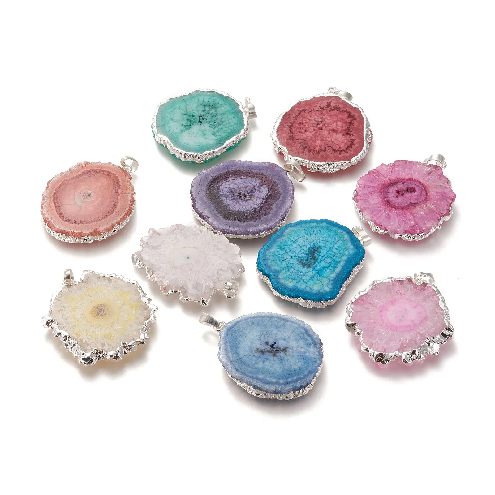 

5Pcs Dyed Natural Druzy Solar Quartz Crystal Pendants Sunflower Charm Gemstone Pendants Healing Energy Necklace Jewelry Making