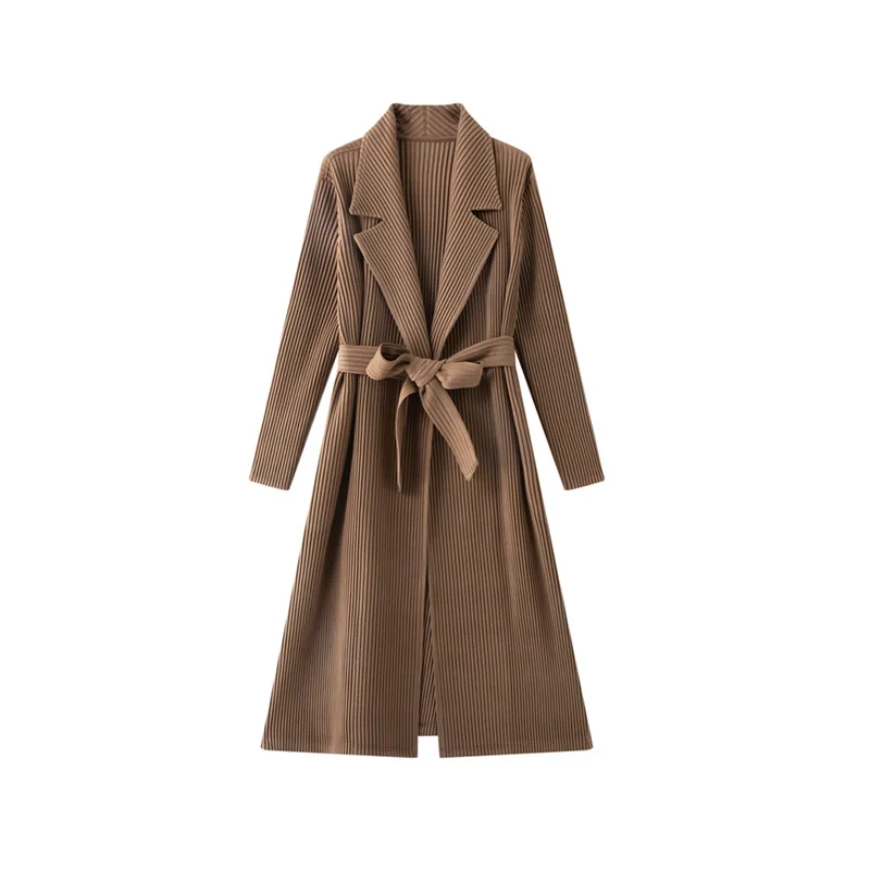 

Miyake Fold 2025 осенне-зимний кардиган с воротником со свободными завязками и ленивым стилем, модная куртка средней длины выше колена