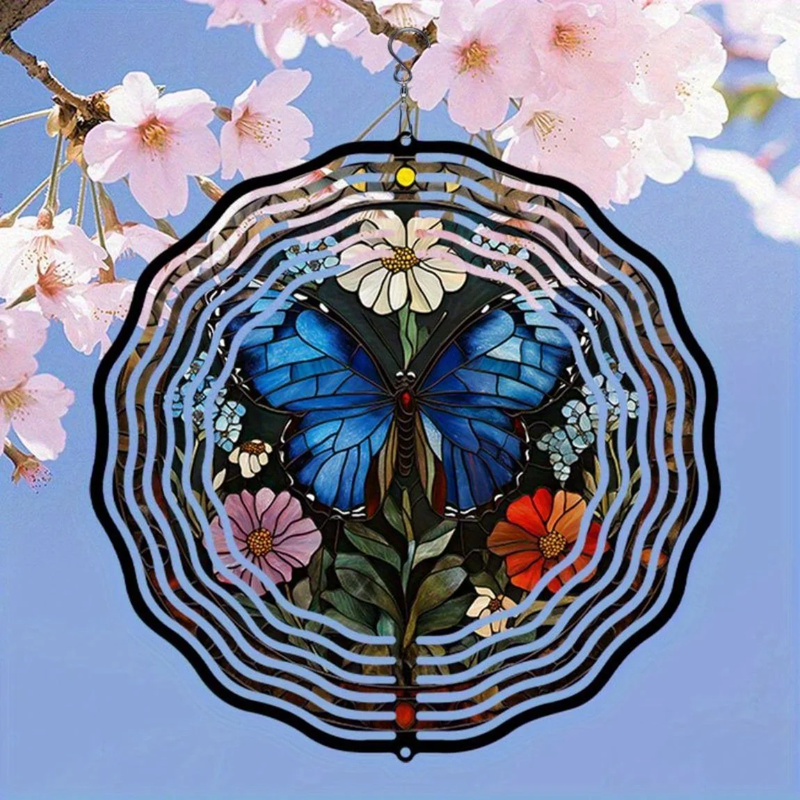 CIFBUY Wind Chime Metal Blue Butterfly Spinner Garden Patio Yard Outdoor Hanging Ornament Rotatable Artistic Decor