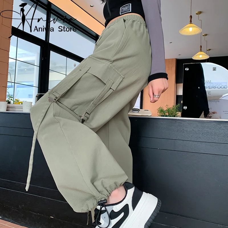 

2024 New Y2K Pant Women Drawstring Pockets Wide Leg Chic Punk Pants Baggy Striped Sports Sweatpants Parachute Jogger Trousers