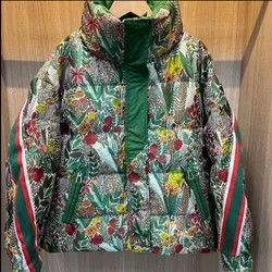 Winter European Fashion Brand Color Splicing Printed High-End Down Jacket Female Thick White Duck Down Short Women's Coat