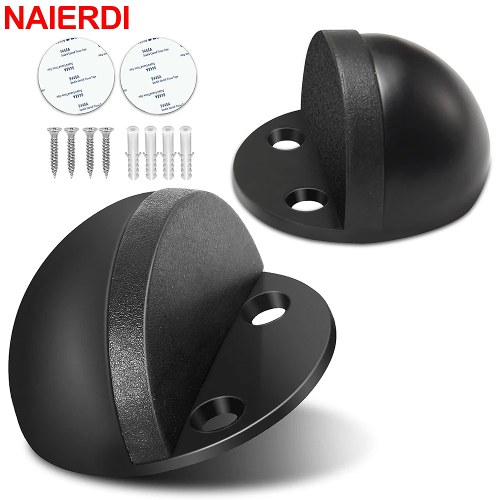NAIERDI 2 Pieces Self-Adhesive Door Stoppers 7 Colors Stainless Steel Rubber Door Stop Oval Door Holders with Rubber Bumper