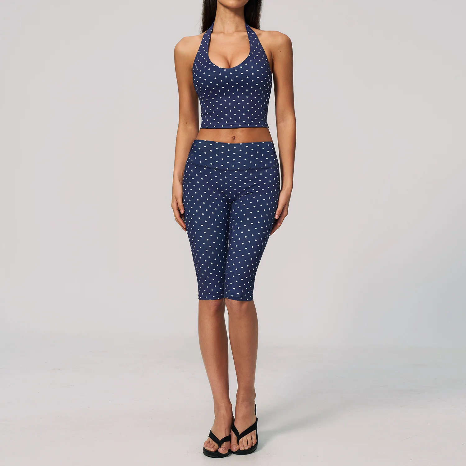 Yoga Capri Pants Set 2pcs Sport Set Women Polka Dot Athletic Wear Gym Push Up Yoga Pants Gym Suit Fitness Bra Workout Set Outfit