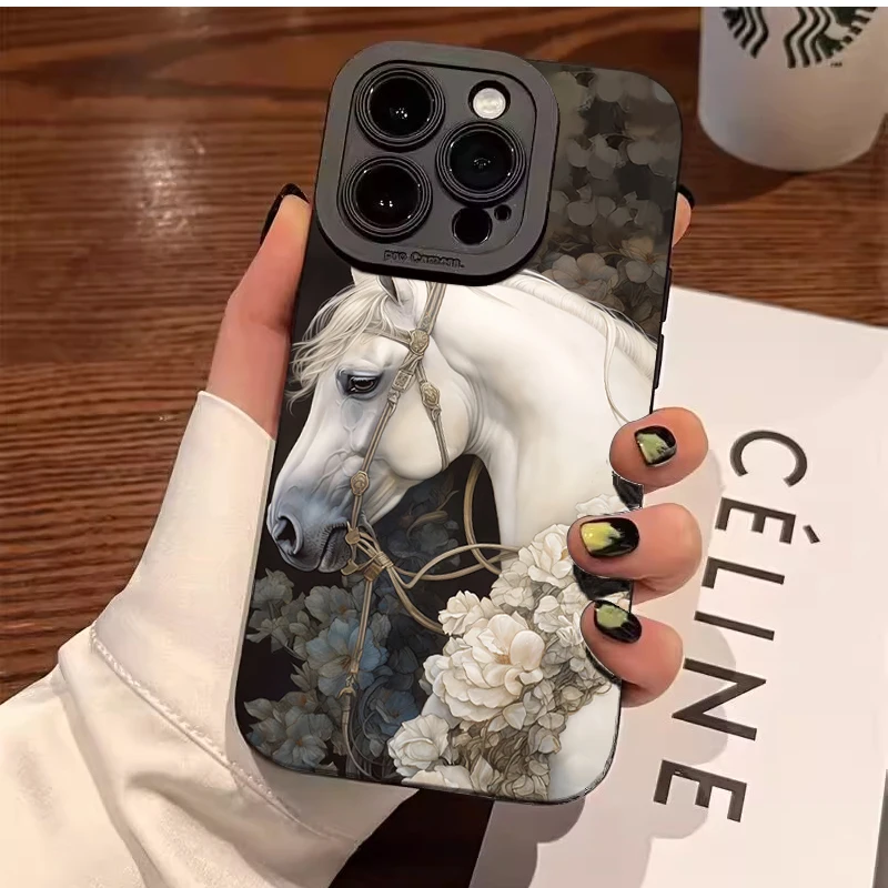 

Pop Luxury Vintage Artistic Horse Floral Pattern Phone Case For Xiaomi Redmi Note 14 5G 4G 13 12 Pro Plus 5G 12S 11 10 14C 13C C