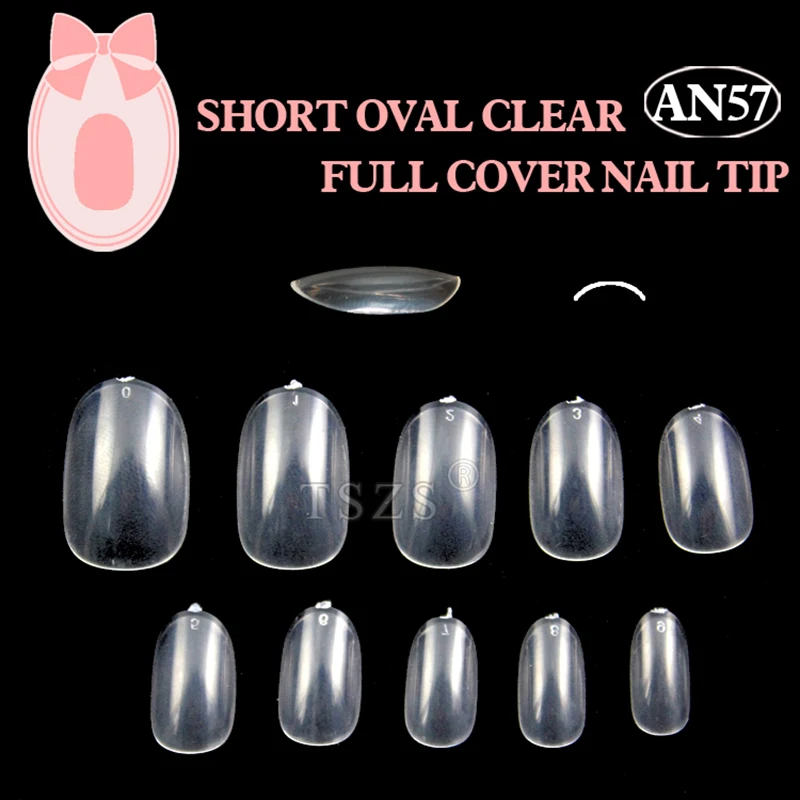 1bags/lot 500pcs 10 Sizes Abs Fake False Artifical Short Oval Round Clear Full Cover Nail Art Tips Acrylic Manicure Salon Tools