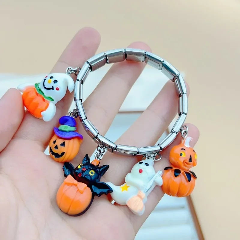 2024 New Halloween Themed Resin 3D Elastic Italian Charm Links Fit 9mm Modular Stainless Steel Modular Bracelet Making Jewelry