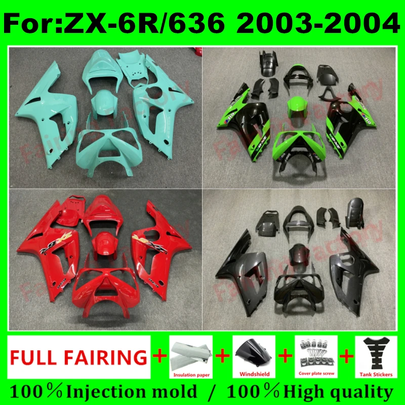 

Fit for ABS Plastic Injection Body Full Accessories For ZX636 2003-2004 ZX6R Motorcycle Fairing Kit ZX-6R ZX6R 03 04 set zxmt