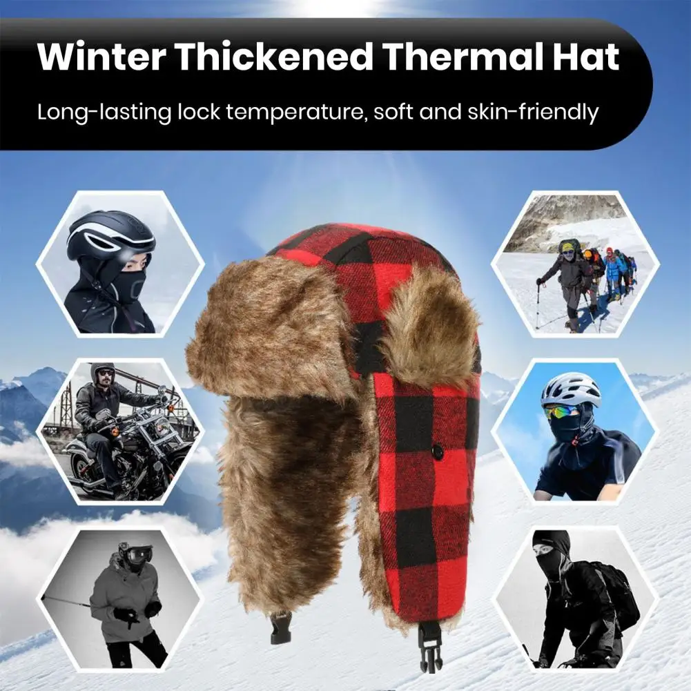 Warm Winter Hat Stylish Plaid Hat Warm Outdoor Ear for Men Women Trendy Winter Hat for Weather Comfort Ear Protection