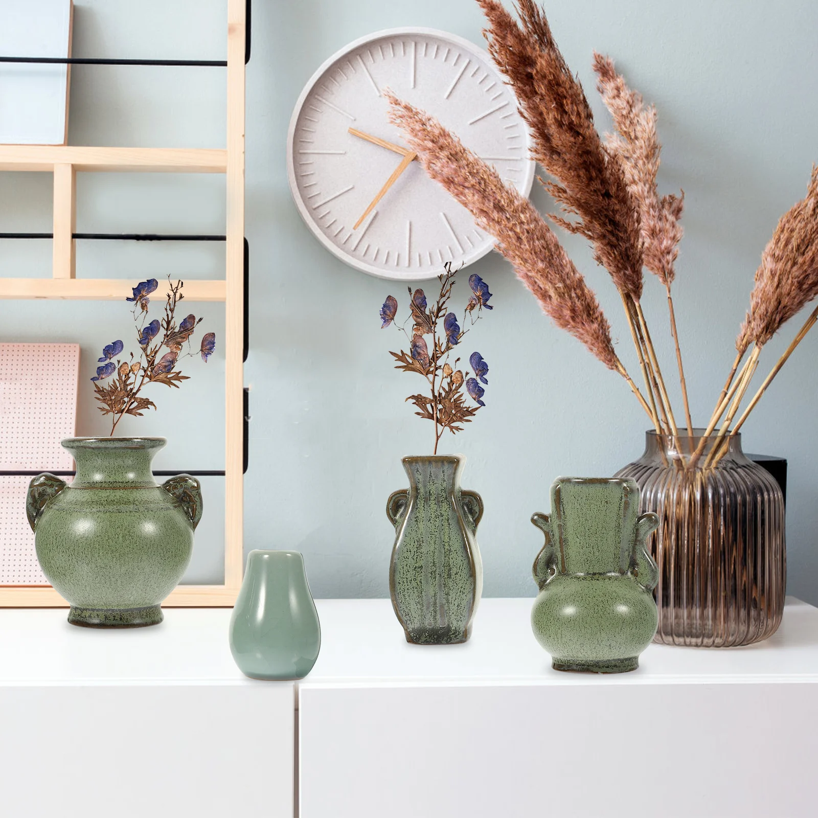 

4Pcs Zen Style Mini Ceramic Flower Vases Creative Small Bud Vase Set for Window Sill Desktop Floral Arrangement