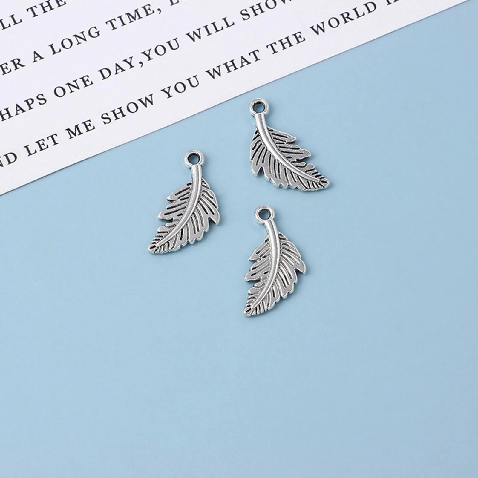 20pcs Silver Color Leaf Feather Charms Pendants Wholesale Vintage Leaves Charms for DIY Necklace Jewelry Making Accessories