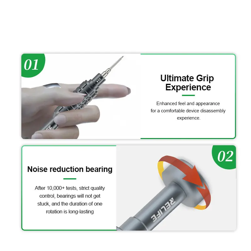 Conjunto de chave de fenda de liga de alumínio RELIFE RL-730 com rolamento de redução de ruído, atração magnética forte, broca de aço S2, ajuste apertado。