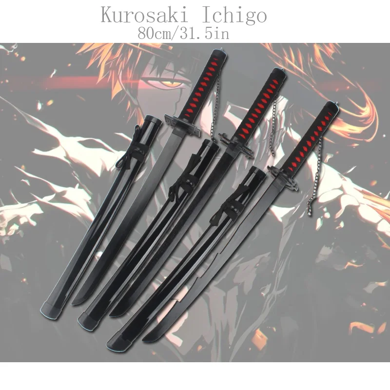 Anime Katana 80cm/31.5in Prezenty Świąteczne Kurosaki Ichigo Rekwizyty do Cosplayu Czarny Miecz Zabawka