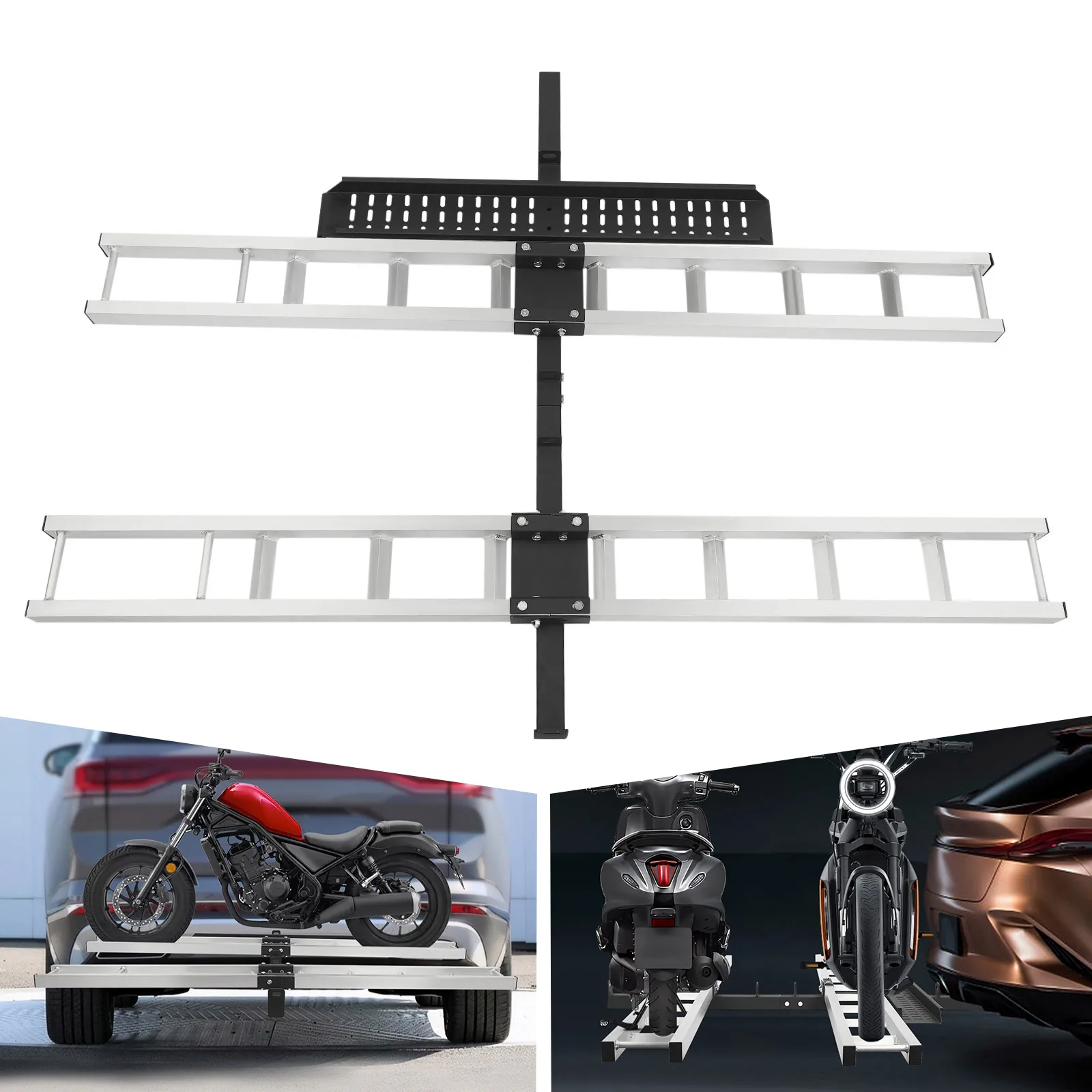 Motorcycle Carrier Aluminum Hitch Carrier for Dirt Bikes Motorcycle Bracket Black and Silver for 450lbs 500lbs 600lbs