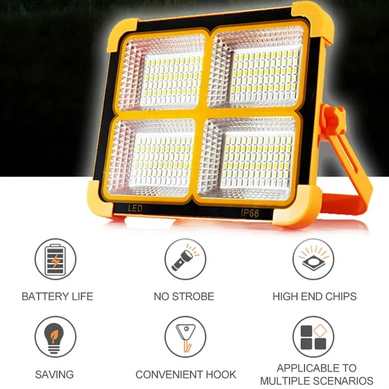 

12000mAh Portable Solar Floodlight Rechargeable LED Reflector Spotlight Outdoor Fishing Emergency Tent Light Construction Lamp