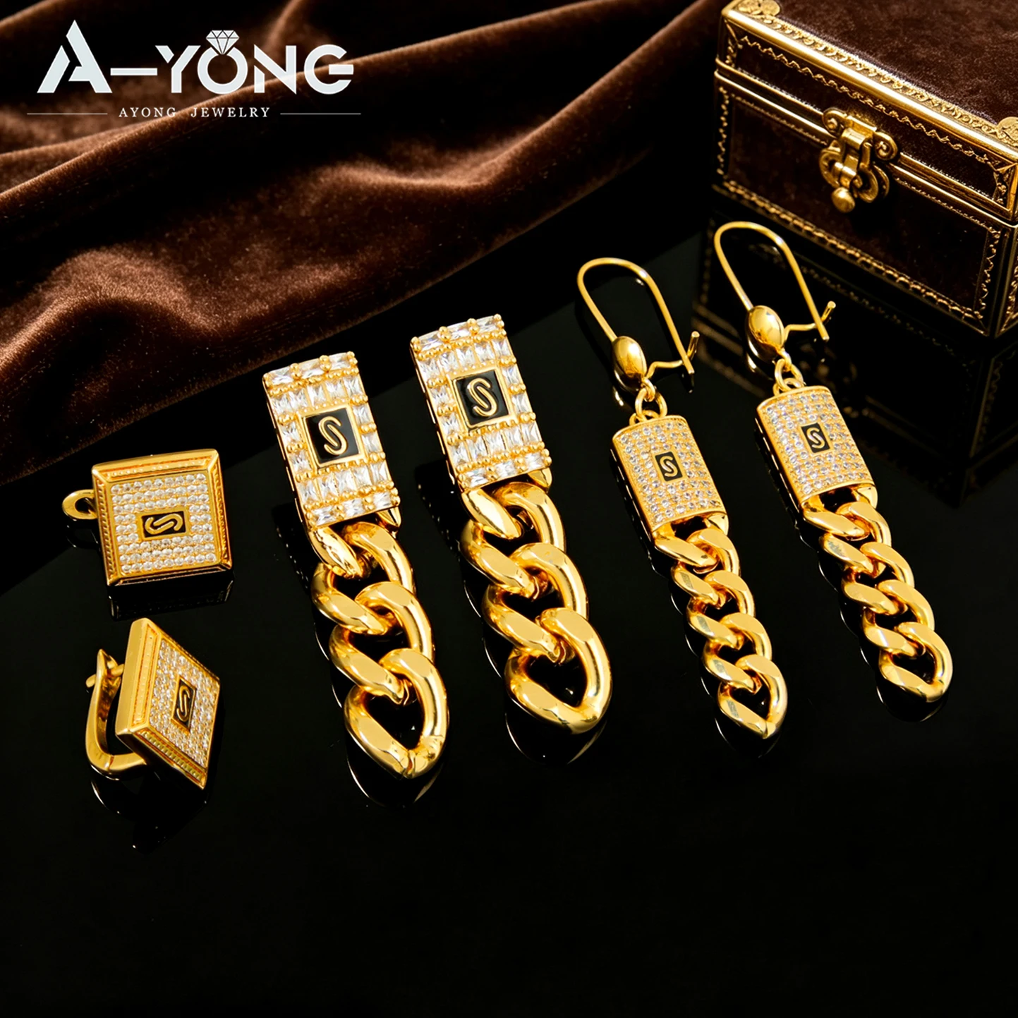 Dubai Mode Zirkonia Tropfen-Ohrringe 21k Vergoldet Arabischer Hip-Hop Hängeohrring Italienischer Damen Punk Event Party Schmuck – Detail 1