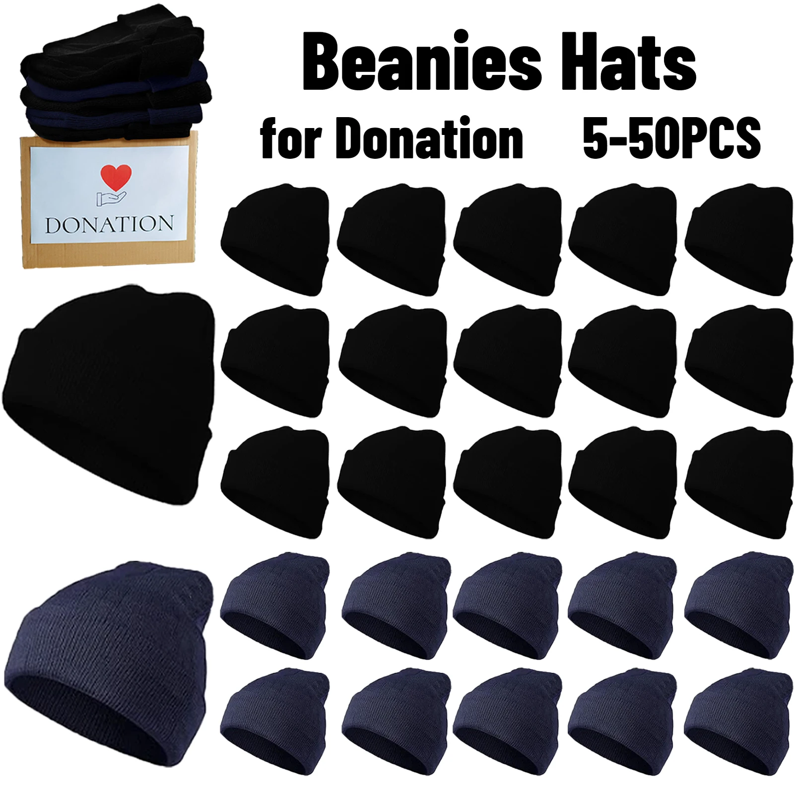 5-50PC Donation Winter Beanie Hats for Homeless Warm Knitted Beanie Cap Charity Donation Christmas Gift Beanie Cap for Men Women