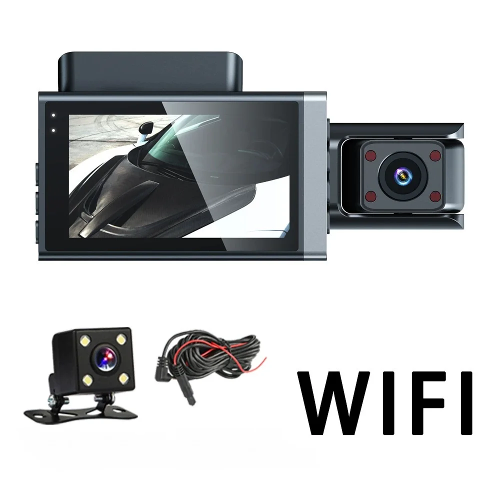 

Регистратор вождения, высокая четкость 1080P с Wi-Fi-дисплеем, тройная запись, тройной объектив, передняя внутренняя и задняя камера заднего вида