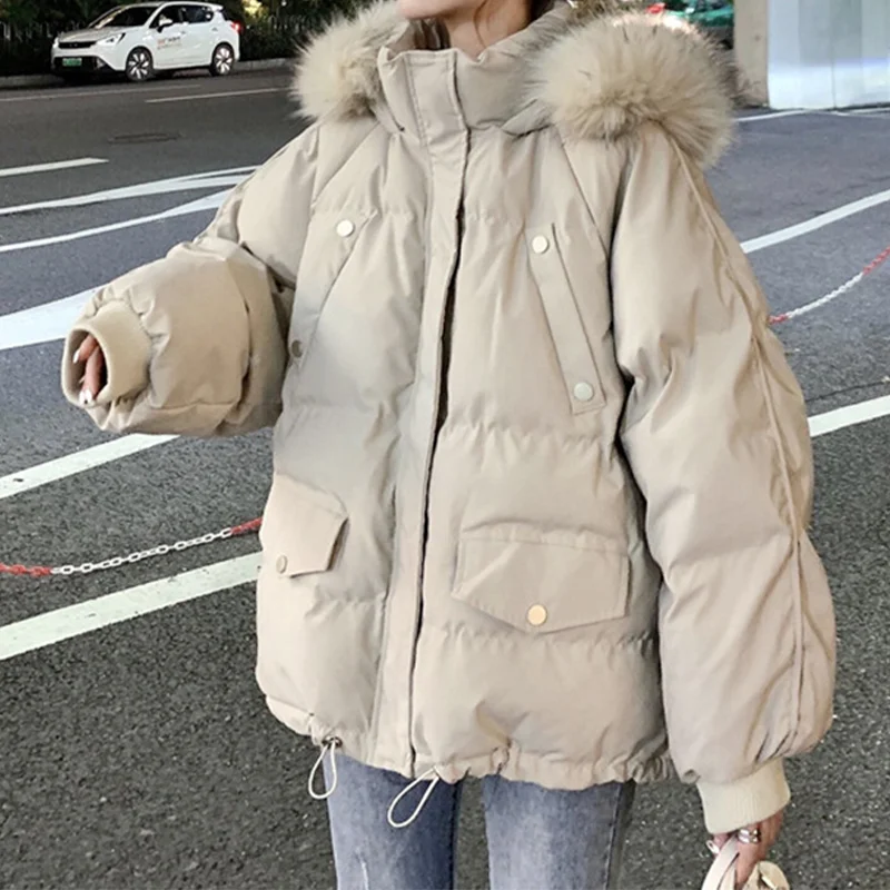 Women\'s Beige Hooded Long Sleeve Cotton Coat Parker Jacket 2000s Style Y2K Fashion High Street Winter Warm Coat 2024 Clothing