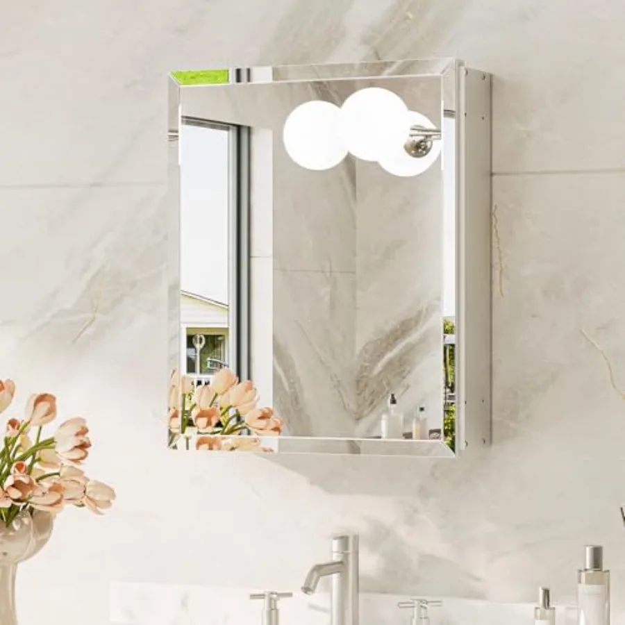14 x 18 Recessed Medicine Cabinet with Mirror Assembly Required Medicine Cabinet for Bathroom Tempered Beveled Mirror Stepless