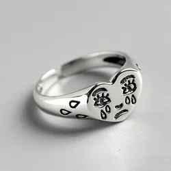 925 Sterling Silver Heart Cry Expression Woman Rings Luxury Designer Jewelry Gift Female Trending Products GaaBou