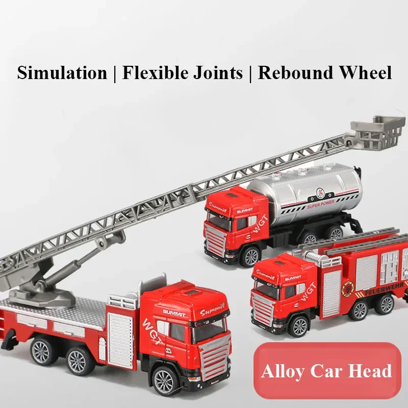 Alloy Fire Truck 1/64 Diecast Fire Ladder Rescue Truck Model Alloy Vehicle Collection Toys for Boys Children\'s Model Gift